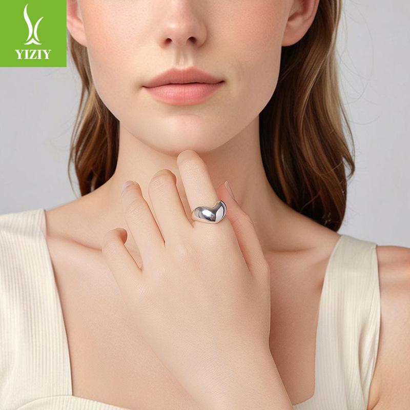 Glossy Big Love Open Ring For Men And Women, Personalized Wind S925 Sterling Silver Heart Ring Ring