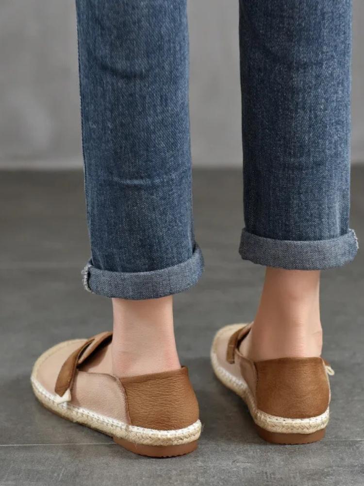 Johnature Retro Loafers Genuine Leather Mixed Color Women's Shoes Casual Versatile Flat Shoes