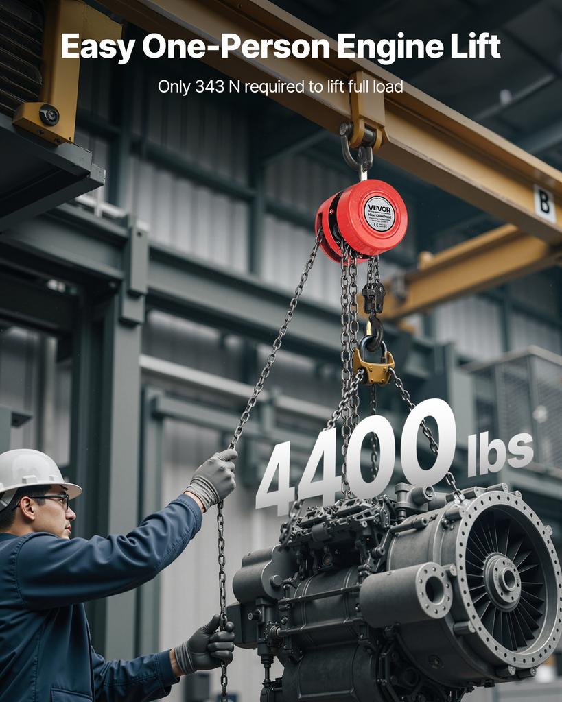 VEVOR Hand Chain Hoist, 2 Ton Capacity, Manual Chain Block with Upgrade G70 Galvanized Chain, 3 M Lifting Height