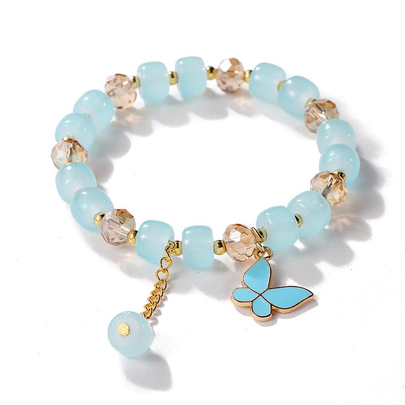 Pulsera de cuentas de vidrio para mujeres y niñas, colgante con forma de mariposa, elegante brazalete con dijes, accesorios de joyería.