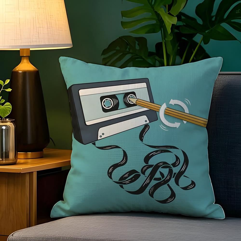 Pop Art Retro Cassetteband Kussensloop Natuurlijk Linnen Kussensloop Dubbelzijdig Decor Bank Kussensloop Woondecoratie