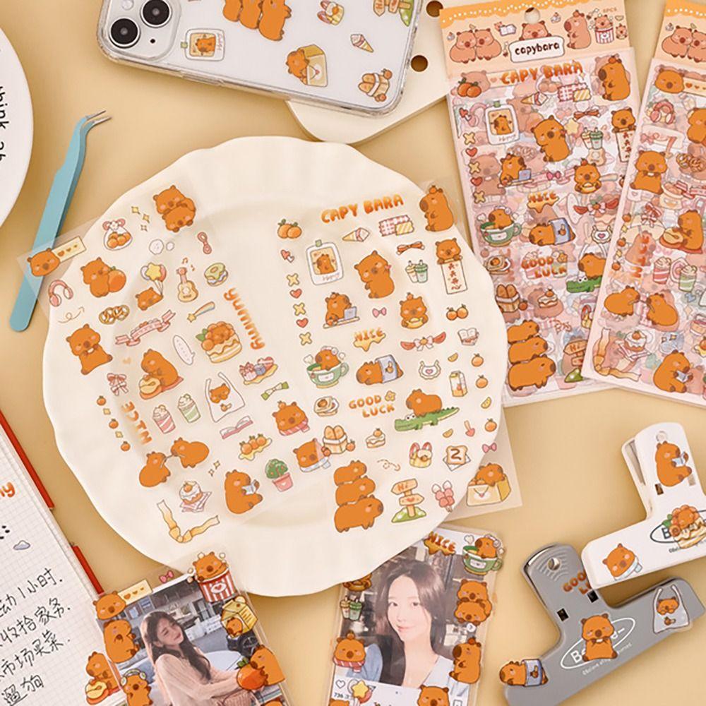 6PCS CAPYBARA Cartoon Stickers Waterproof Self-adhesive Diary Journal Sticker DIY Label Sticker for Laptop Guitar Scrapbook