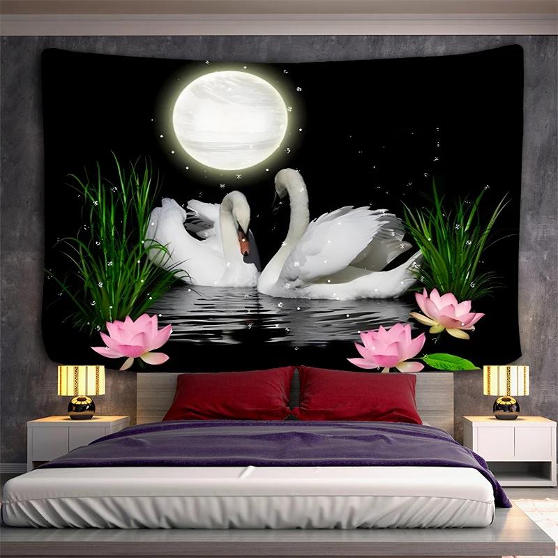 Swans Couples Tapestry Animals Birds Tapestry Romantic Aesthetic Love Tapestry Wall Hanging for Bedroom Living Room Dorm Decor
