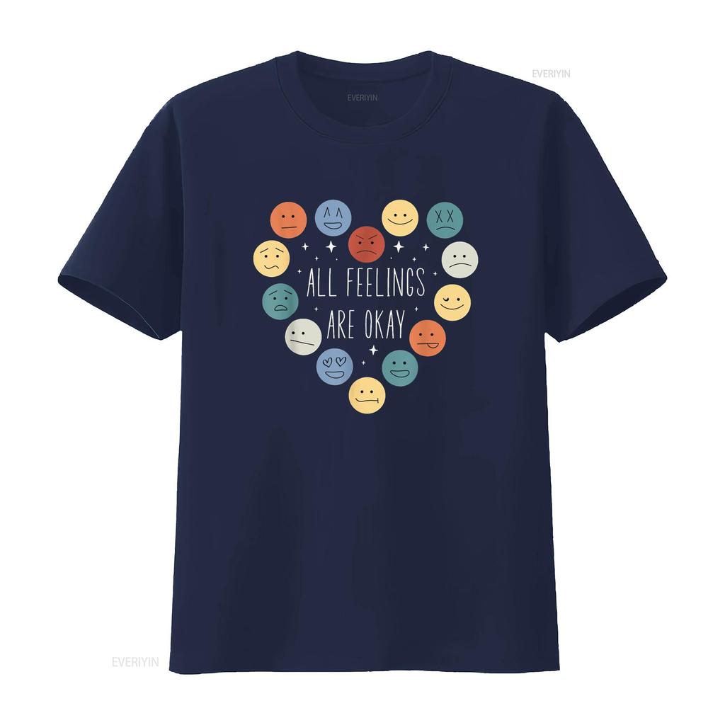 All Feelings Are Okay Mental Health Awareness Month Plus Size Vent Emotion T Shirt Vintage Washed Casual Designer Clothes