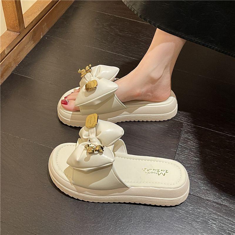 New Slippers In Summer, Women's Fashion Outer Wear, Thick-soled Bows, Soft-soled Comfortable One-word Slippers