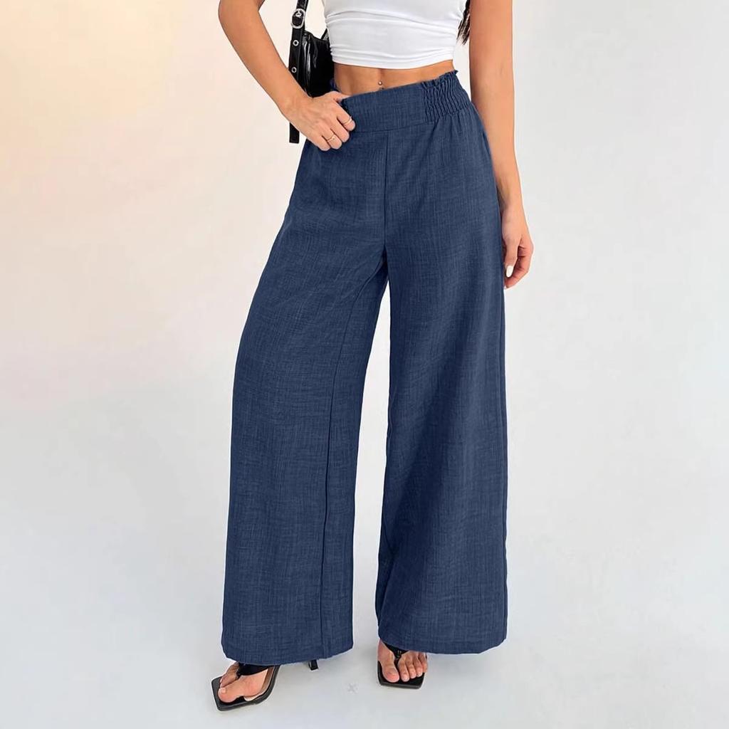 European and American women's clothing popular solid color elastic wide-leg pants