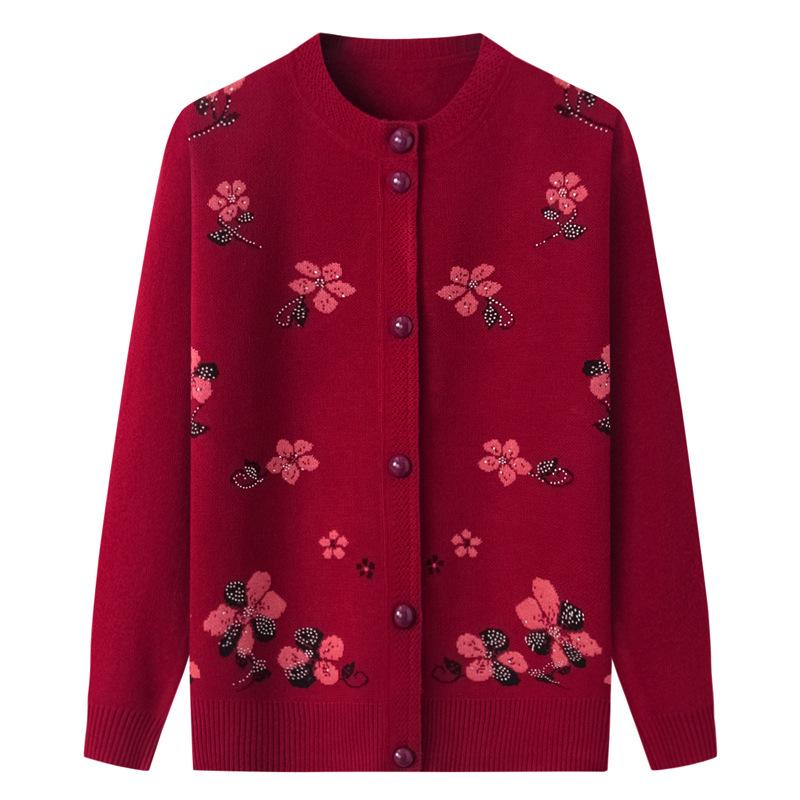 

Elderly Women s Plus Velvet Thickened Cardigan Sweater 3XL (120-130 lbs)