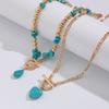 Turquoise Necklace Set Adjustable Length Clavicle Chain Fashionable Multi layer Neckchain Accessories for Parties