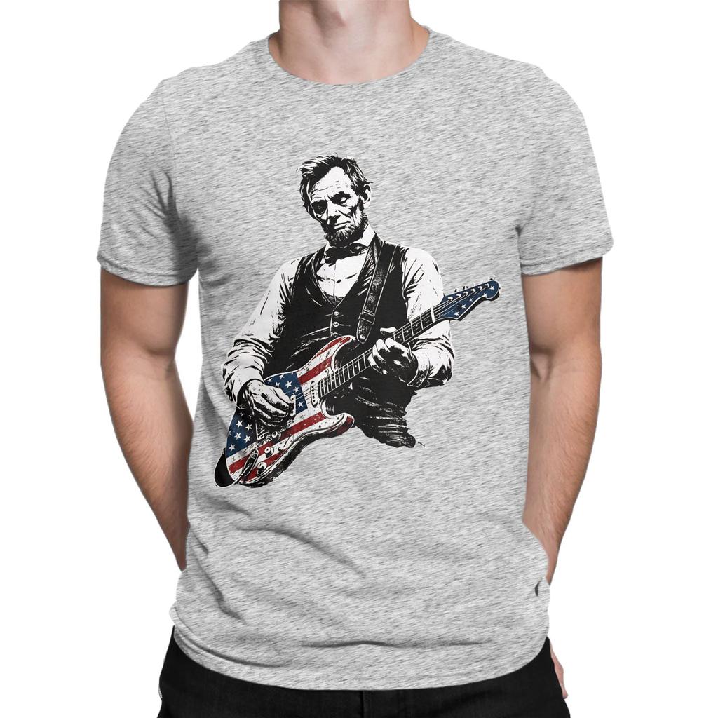 President Abraham Lincoln Playing Guitar Abe Lincoln Funny 100 Cotton Tshirt Abraham Tops Tees For Unisex