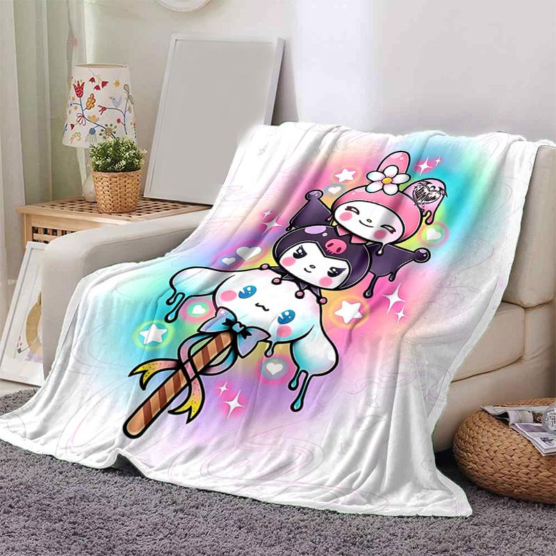 1pc My Melody and Kuromi Dripping Blanket, Soft Throw for Room Decor, Perfect Gift for Family and Friend, Living Room, Travel, Camping, Car Blankets,
