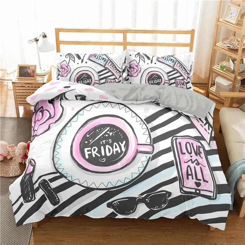 Fashion Bedding Set Makeup Cosmetic Theme Duvet Cover Polyester Perfume Lipstick Nail Polish Brush Print Quilt Cover King Size