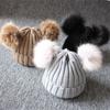 Winter Pom Windproof Kids Knitted Hat Baby Beanie Cap Bobble Hat Warm