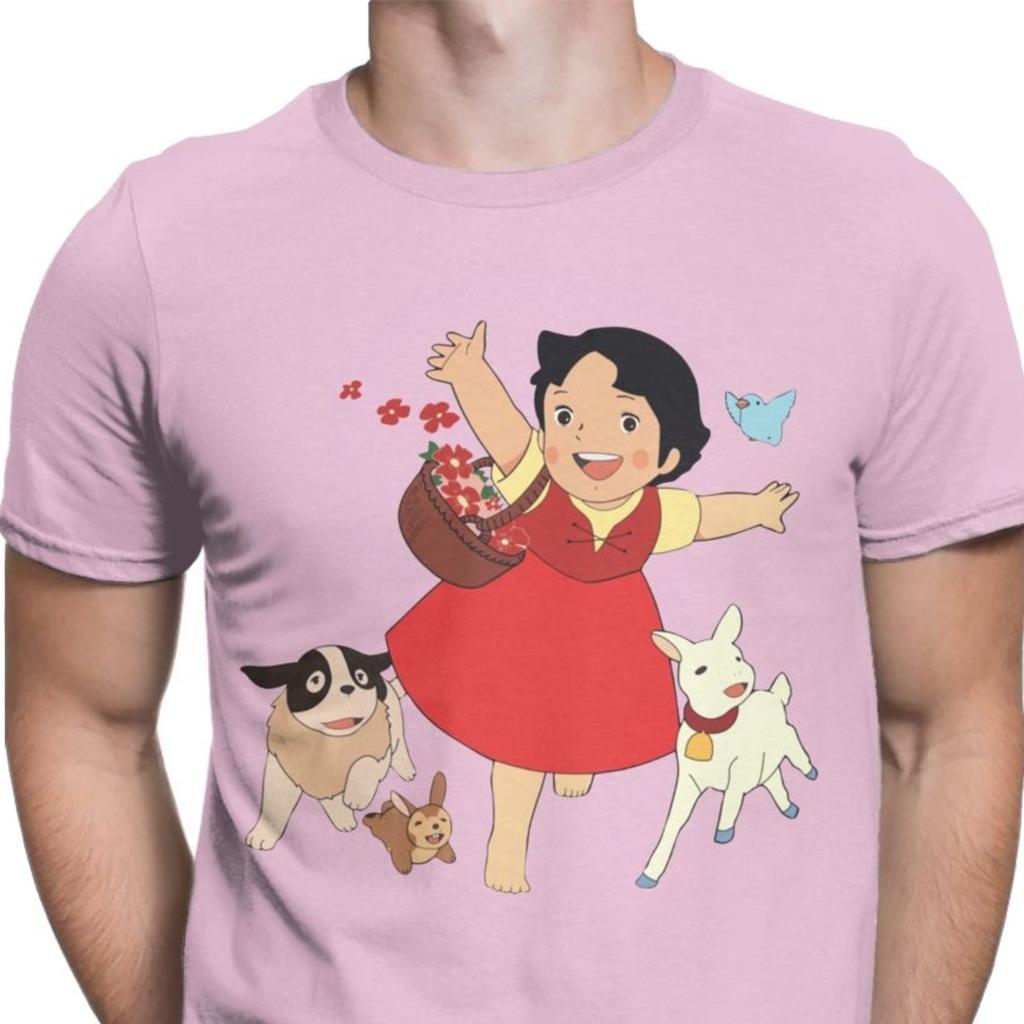 Heidi Das Mädchen Aus Den Alpen T-Shirt Herren Casual Tops T-Shirt Ziege Anime T-Shirt Camisas Geburtstags-T-Shirt für Männer