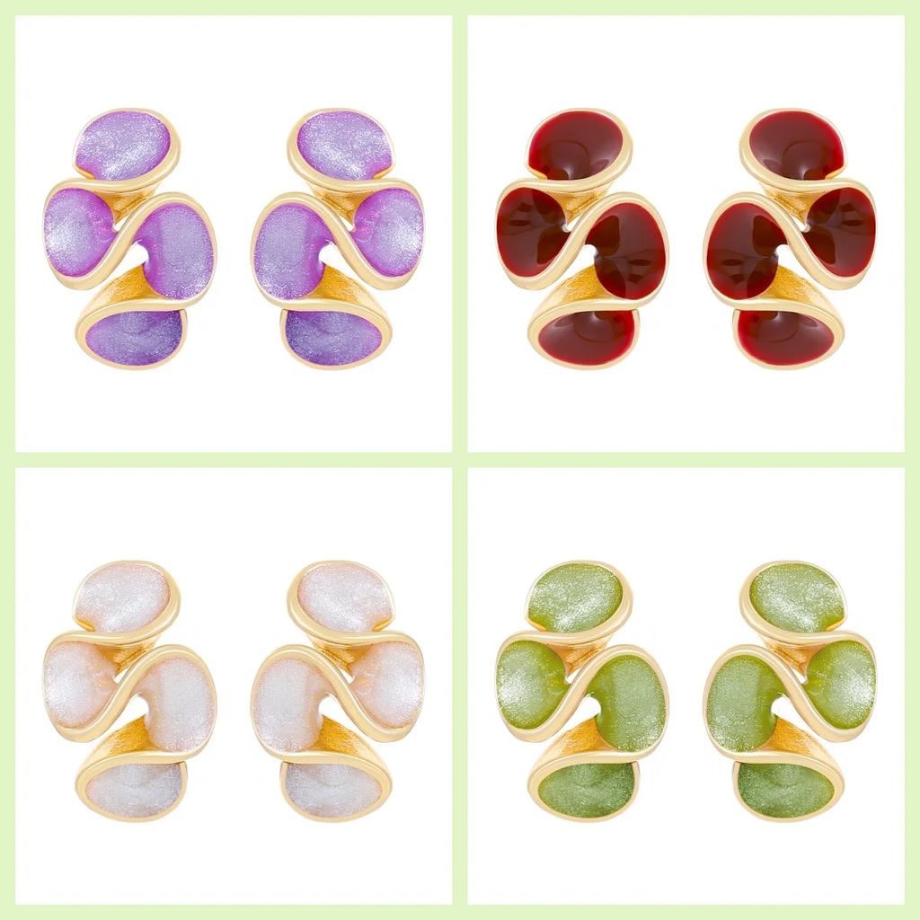 Unique Folding Ruffled Design Piercing Stud Earrings for Women 4 Colors Oil Dripping Sweet Style Enameled Earrings Y2K Zircon
