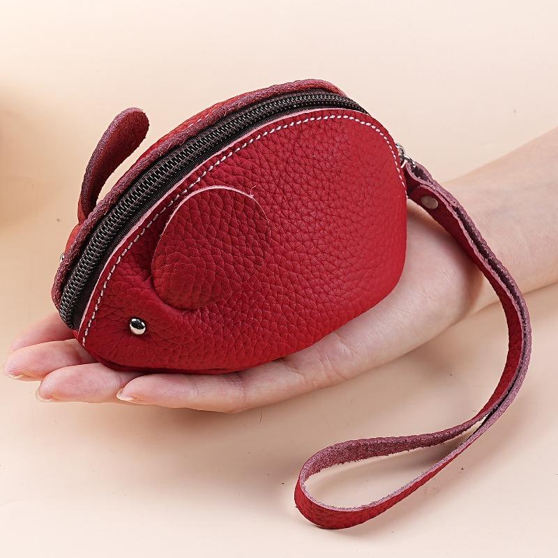 Creative Mouse Leather Change Bag Women's Cartoon Cute Hand Holding Mini Bag Key Coin Zipper Storage Bag