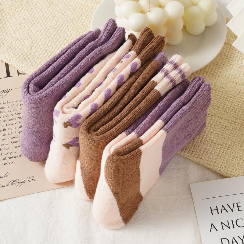 Women's Autumn and Winter Thickened Socks Warmth Purple Heart-shaped Breathable Floor Socks