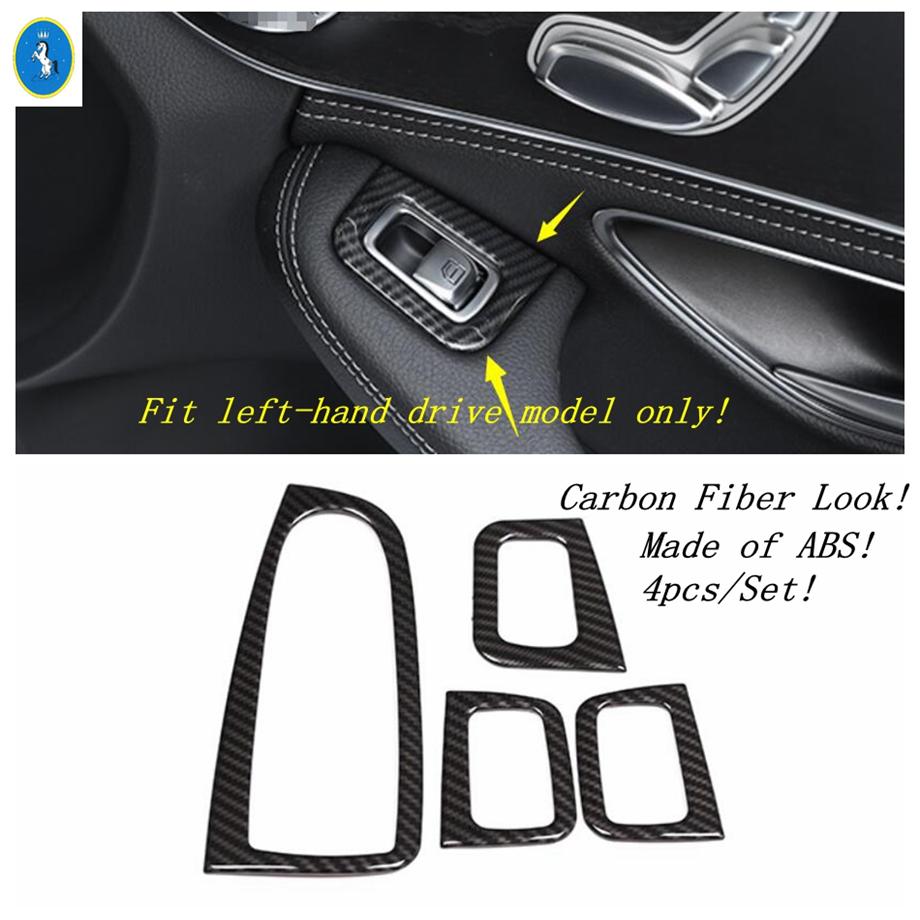 Carbon Fiber Car Lift Button / Lights Control / Water Cup Holder Cover Trim For Mercedes-Benz C CLASS W205 C200 C260 2015 -