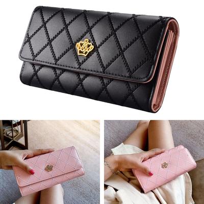 Women PU Leather Long Wallet Diamond Pattern Purse  Large Capacity Card Holder Crown Buckle Ladies Phone Bag Girls Gifts