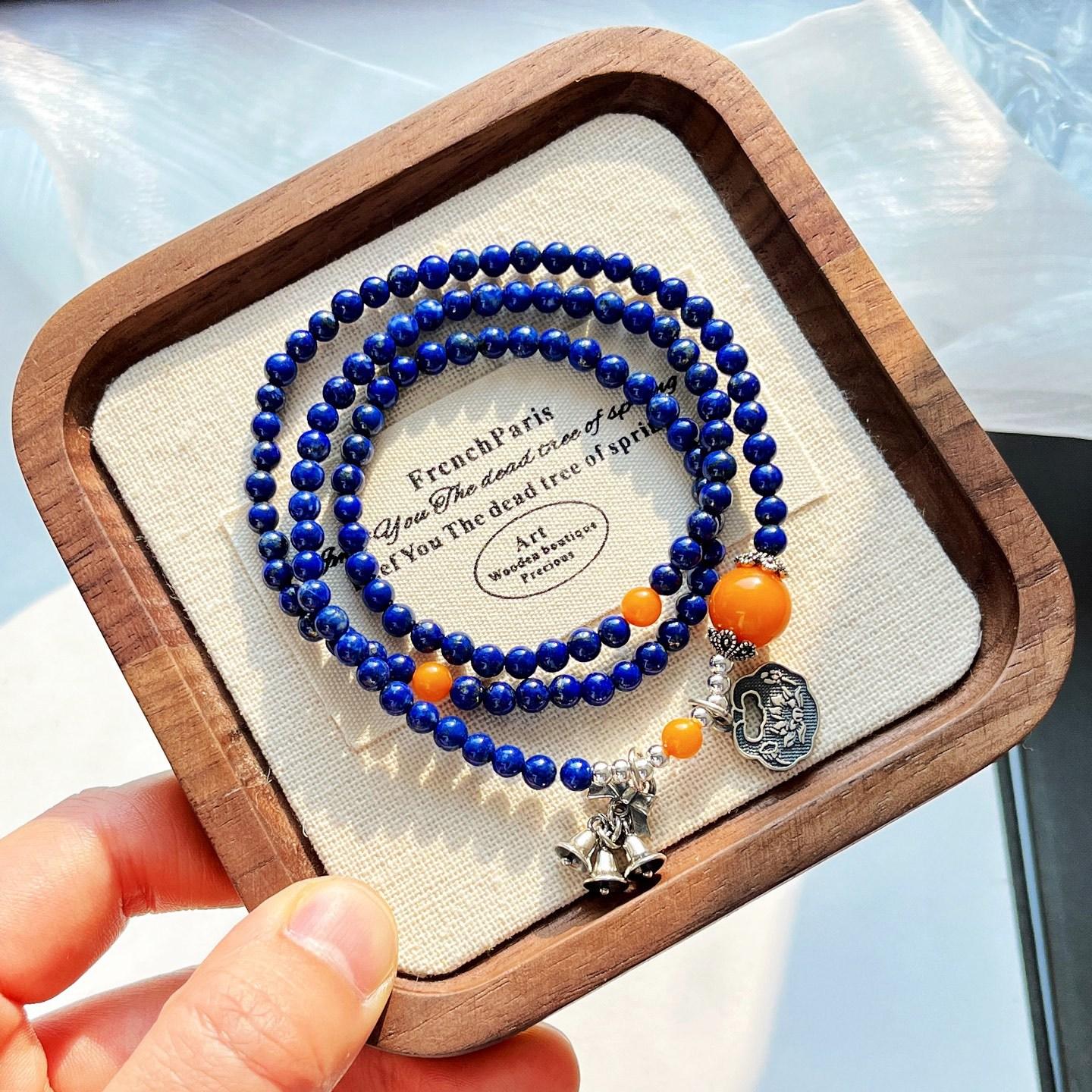 925 Silver High Quality Natural Lapis Lazuli Old Honey Design Multi-Circle Bracelet Bracelet