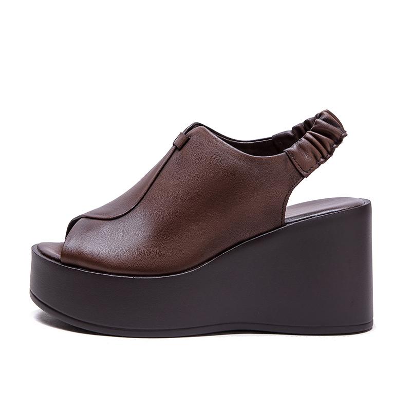 

Стильні шкіряні сандалі на платформі для жінок з відкритим носком, сліпони, модне літнє взуття 40 кавовий