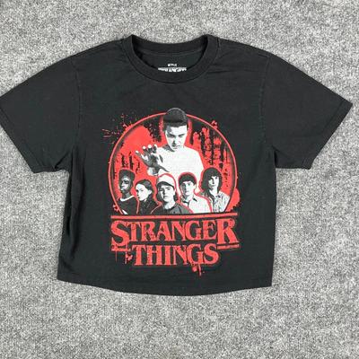 Stranger Things T-Shirt Γυναικείο Μέγεθος S Μαύρο Γραφικό Crop Top Netflix Έντεκα Σόου