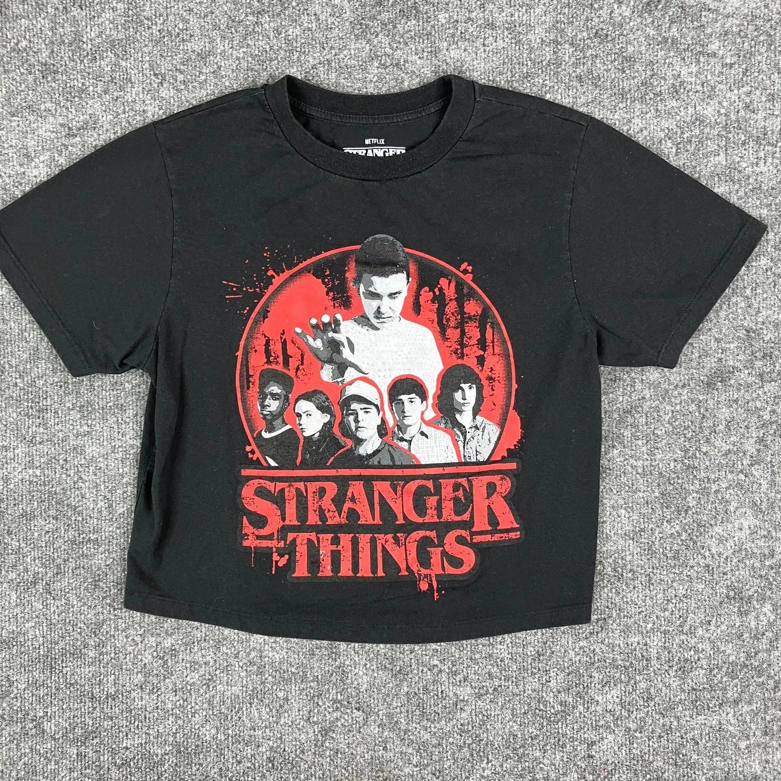 Stranger Things 100% Cotton T-shirt Mens Tees Top Womens Size S Black Graphic Crop Tee Netflix Eleven Show M