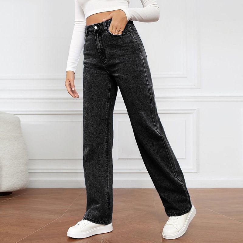 2024 Fall and Winter New High Waist Washed Women's Denim Amazon Long Fashion All-Matching Slim-Fitting Straight Pants Pants
