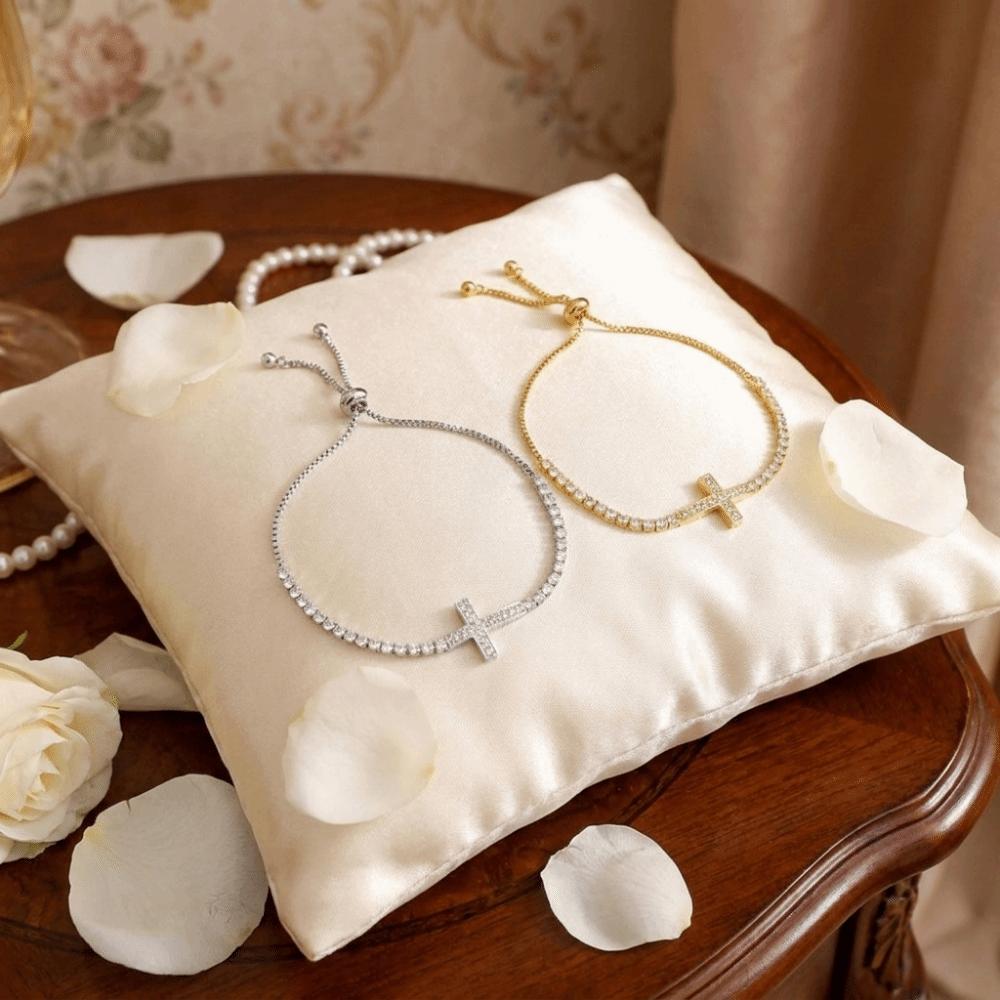 Adjustable Cross Bracelet Classic Elegant Fine Bangle Girl Gift Zircon Paved Bracelet Gift