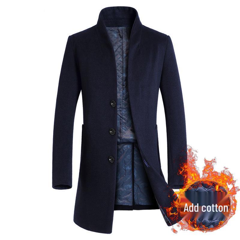 Middle-Aged Men's Korean Style Slim-Fit Woolen Overcoat for Autumn and Winter