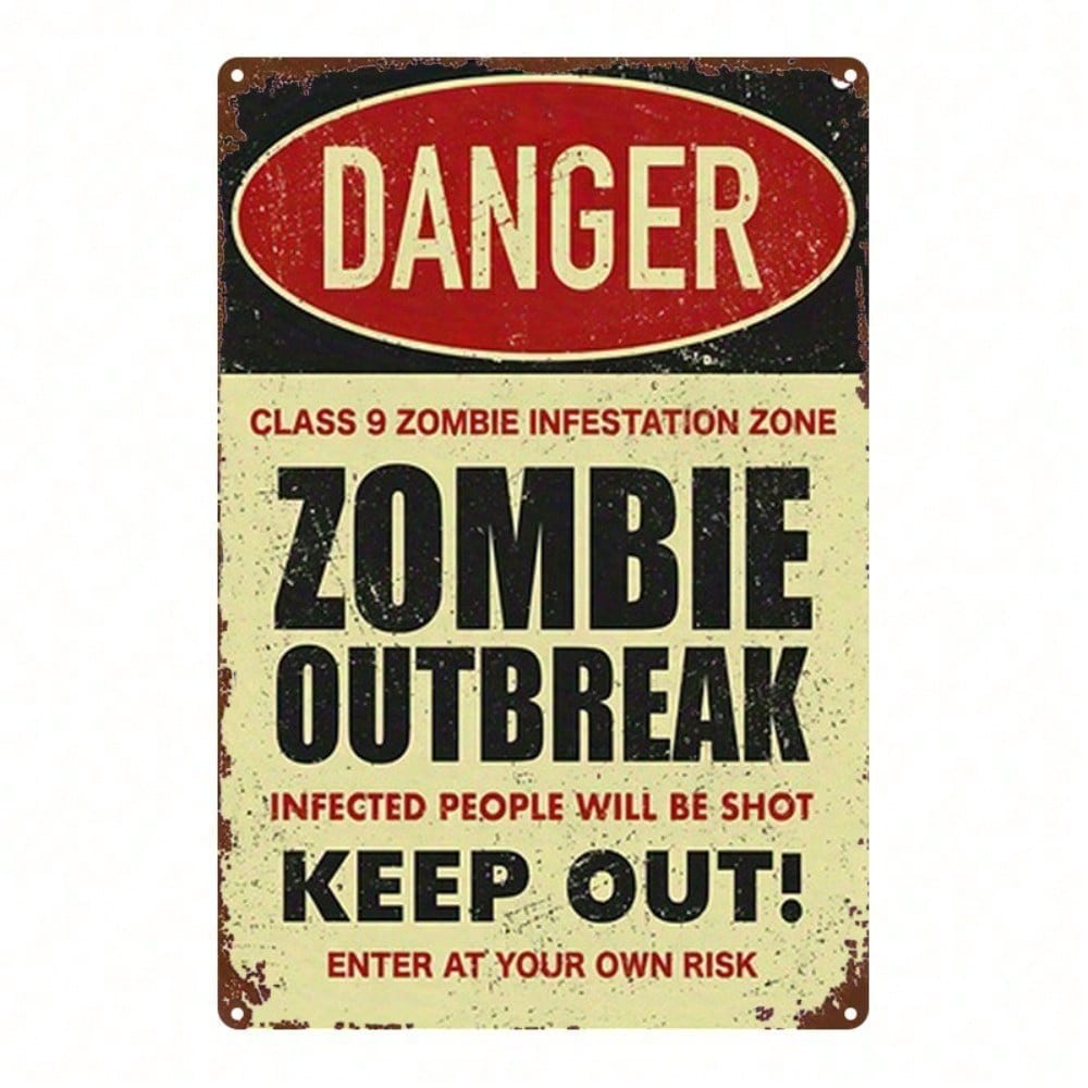 Zombie Outbreak Zone Metal Sign 8x12 Inch – Funny Vintage Tin Plate, Rustproof UV Resistant, 1pc