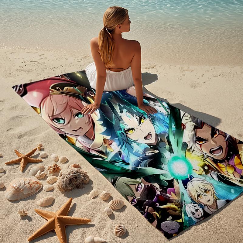 Proof Beach Towel with a Genshin Impact Characters Pattern - Soft,absorbent,quick-drying,machine Washable - Perfect for Swimming,camping,bathing