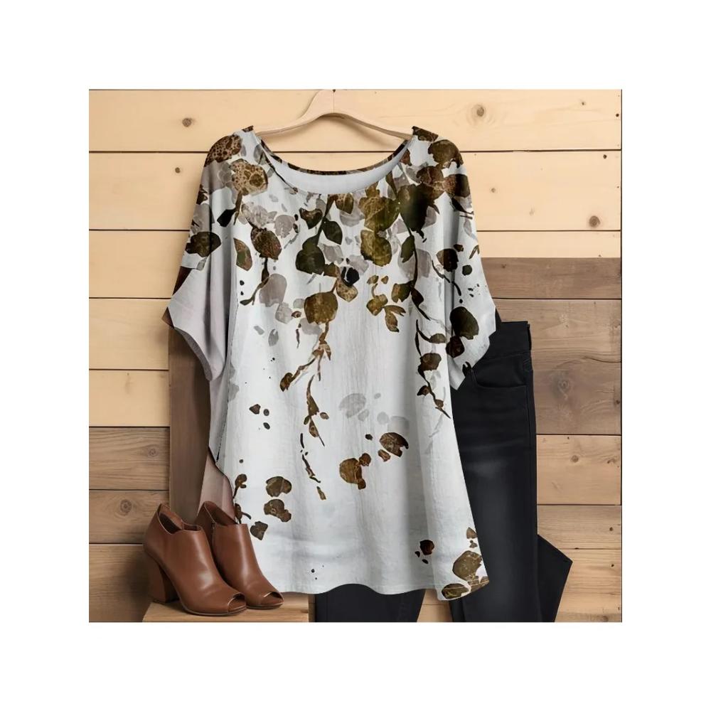 Women's Plus Size T-Shirt 1XL-8XL All Over Print T-Shirt Casual Crew Neck Short Sleeve T-Shirt Women Plus Size Clothing