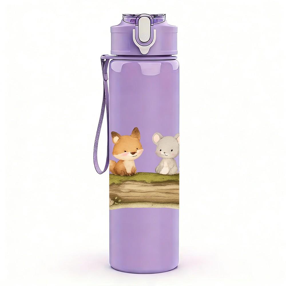 1PC Forest Bear Rabbit Family Print 750ml Color Plastic Sports Water Bottle Leakproof Flip Straw Lid Suitable for Sports Office Home Use