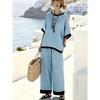 New Printed Casual Suit, European and American Loose Round Neck Shirt, High Waist Trousers Women's Clothing