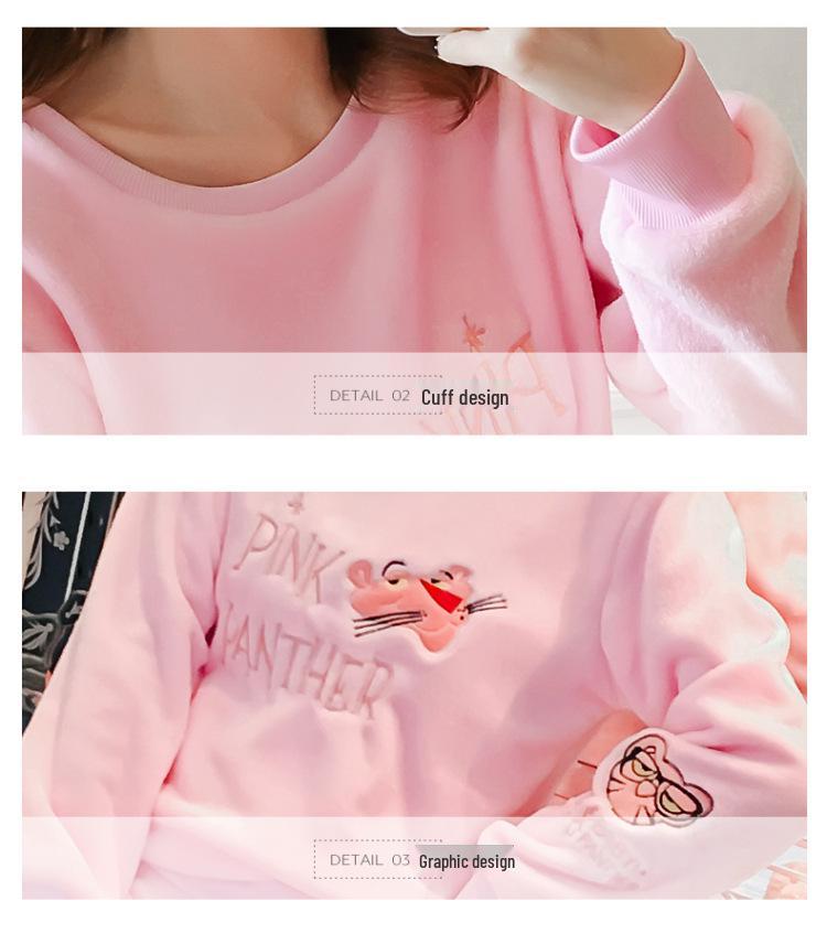 Women's Long-Sleeve Flannel Pajamas - Cute Cartoon Coral Fleece Set for Fall & Winter