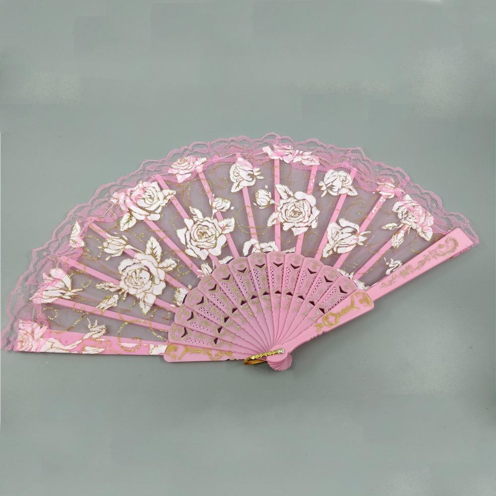 Handheld Ladies Lace Hand Fan Plastic Handle Dance Fan Craft Folding Fan  Summer