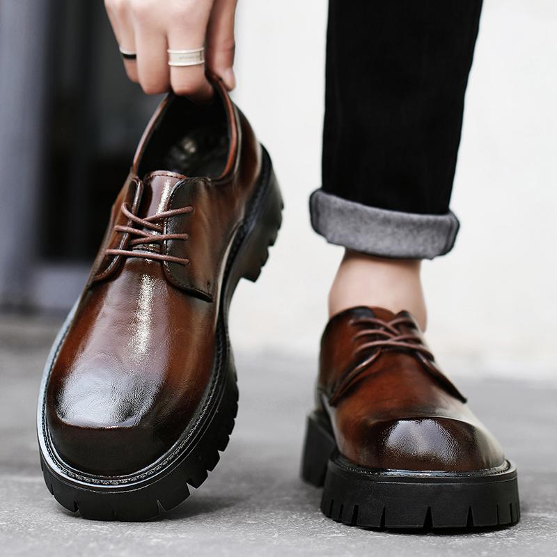 Fashion Brand Leather Platform Men's Shoes Fashion Round Toe Casual Quality Thick Sole British Style Formal Oxford Business Dress Shoes