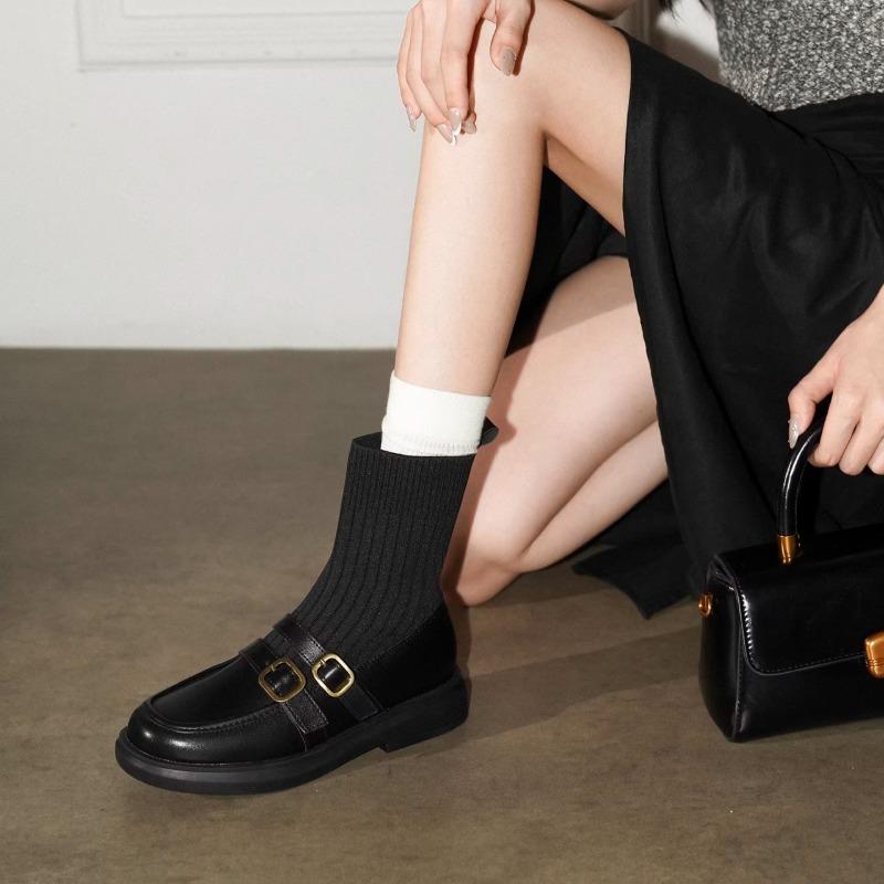 Fashion Stretch Skinny Women 2025 British Style Small Leather Shoes Booties Socks Boots