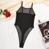 European and American Sexy Mesh See-Through Backless Suspender Bodysuit