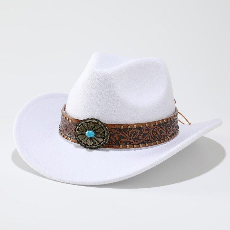 Men and Women Woolen Felt Hat European and American Jazz Hat Curled Top Hat Ethnic Style Sun Protection Hat Cowboy Hat