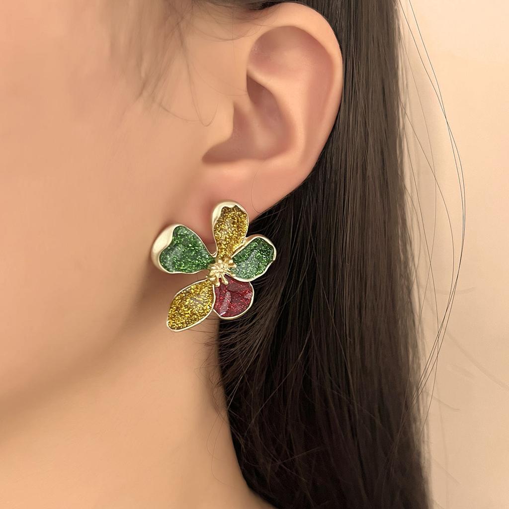 Christmas exquisite, niche, simple fashion, colorful flower stud earrings, versatile daily commuter girl