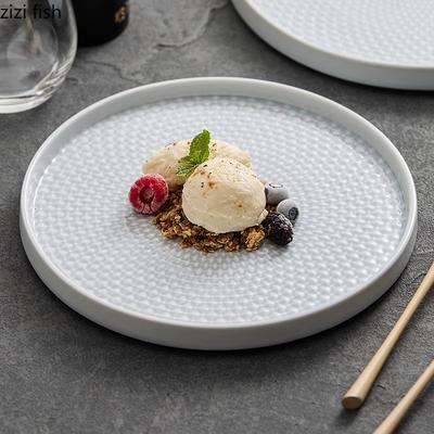 Solid Color Ceramic Standing Edge Plate Circular Flat Plate Salad Plate Dessert Plates Steak Plates Hotel Creative Tableware