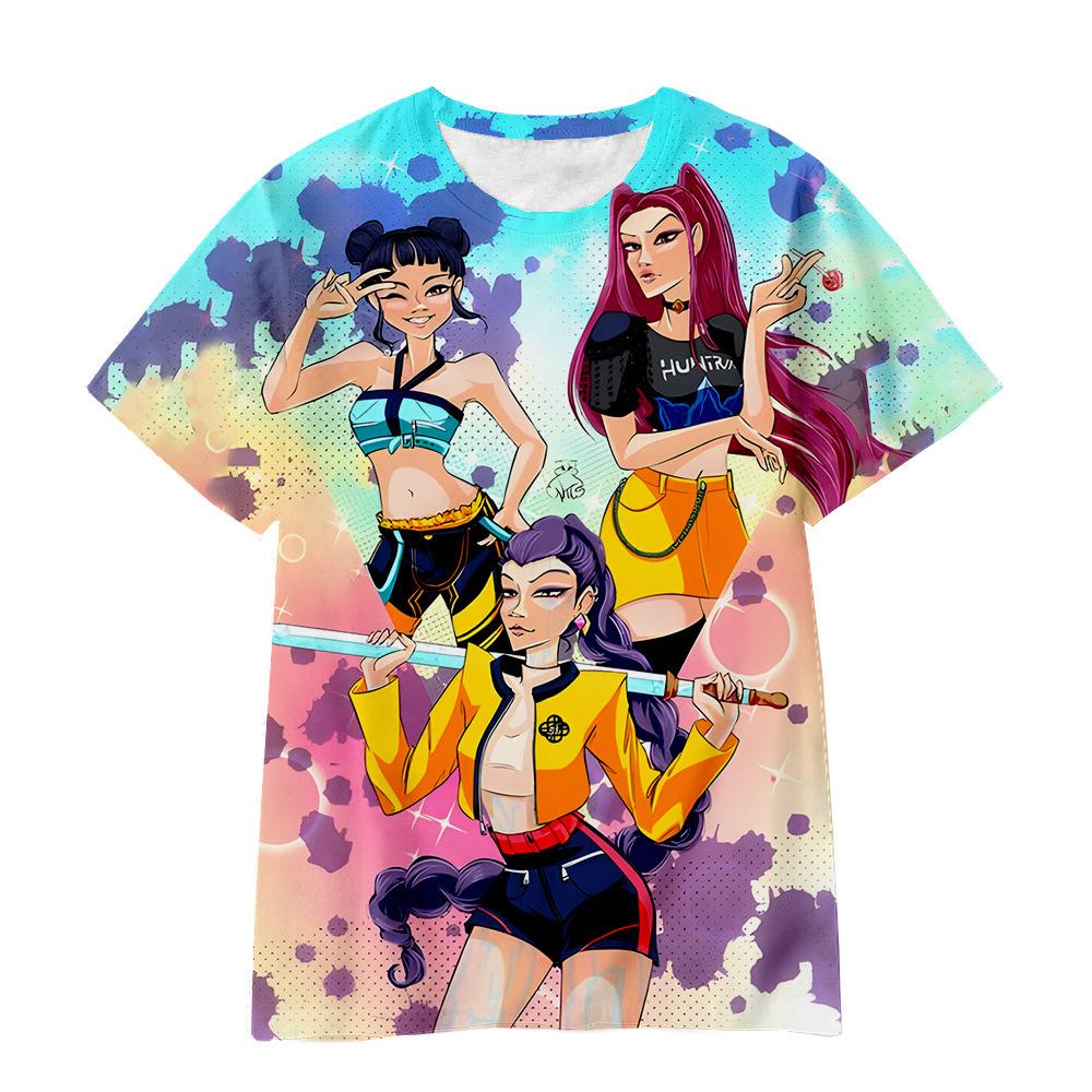 New K-POP Demon Slayer Girl Group Boy Group 3D Digital Print Casual Loose T-Shirt Children's Clothing Top