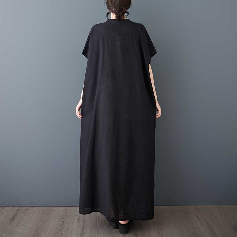 Women's Cotton and Linen Retro Short Sleeved Color Blocked Dress