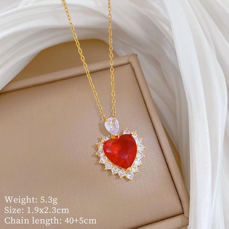 Copper Micro-Inlaid Light Luxury Fashion Personality Temperament Gorgeous Full Diamond Necklace Women'S Versatile Collarbone Chain Titanium Steel