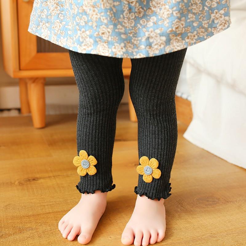 

Autumn Winter Girls Thickened Fleece Lined Tights with Ruffled Edges and Sunflower Pattern for Toddlers and Babies L темно-сірий