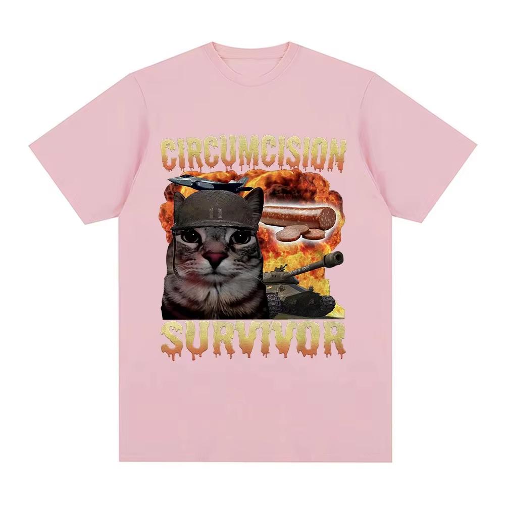 

Circumcision Survivor Funny Cat Meme Women Vintage T-shirt Casual Sleeve Streetwear Summer Sleeved Harajuku Streetwear Tops Tees 4XL