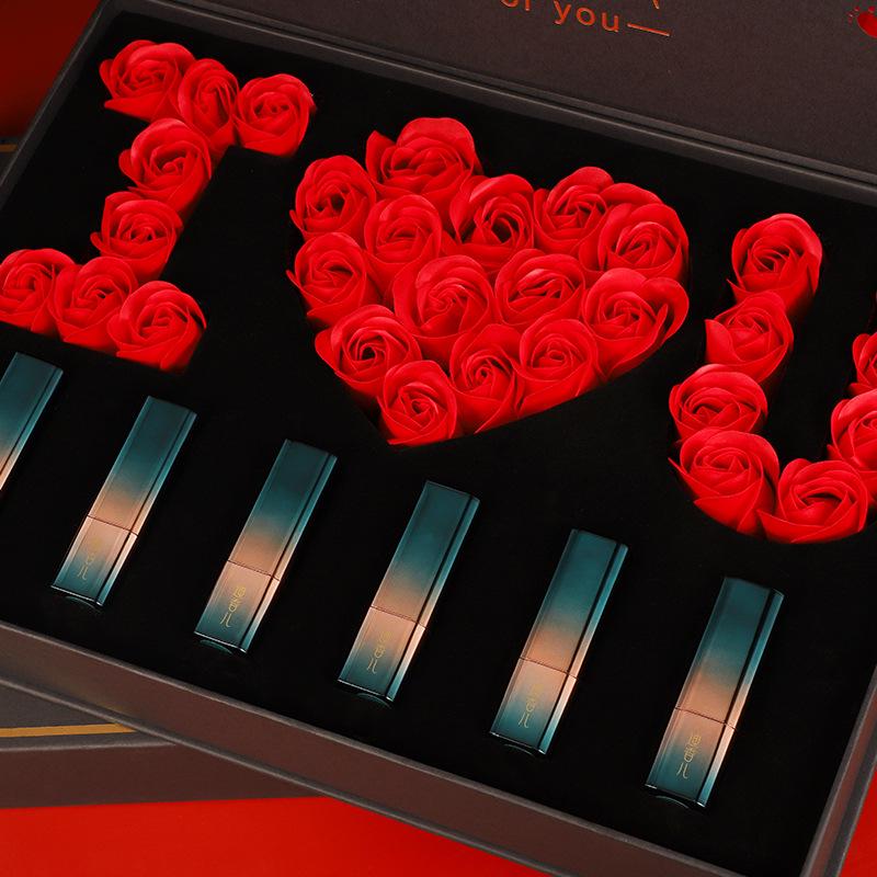 

520 Qixi Chinese Carved Lipstick & Perfume Gift Set - Elegant Rose Box for Girlfriend or Wife on Valentine s Day
