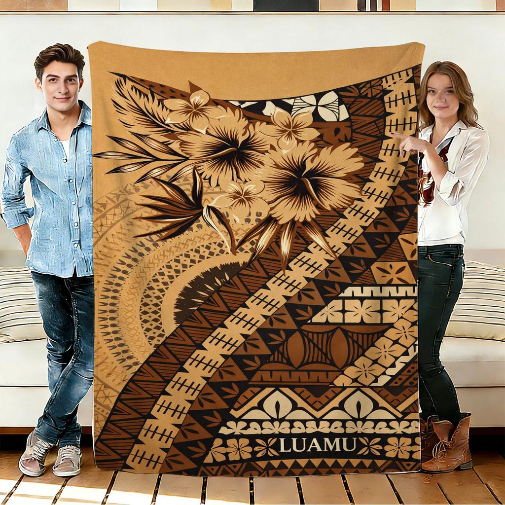 Tribal-Style Turtle Printed Blanket Cute Hibiscus Flower Sunset Warm Cozy Throw Blankets for Living Room Sofa Couch Room Decor