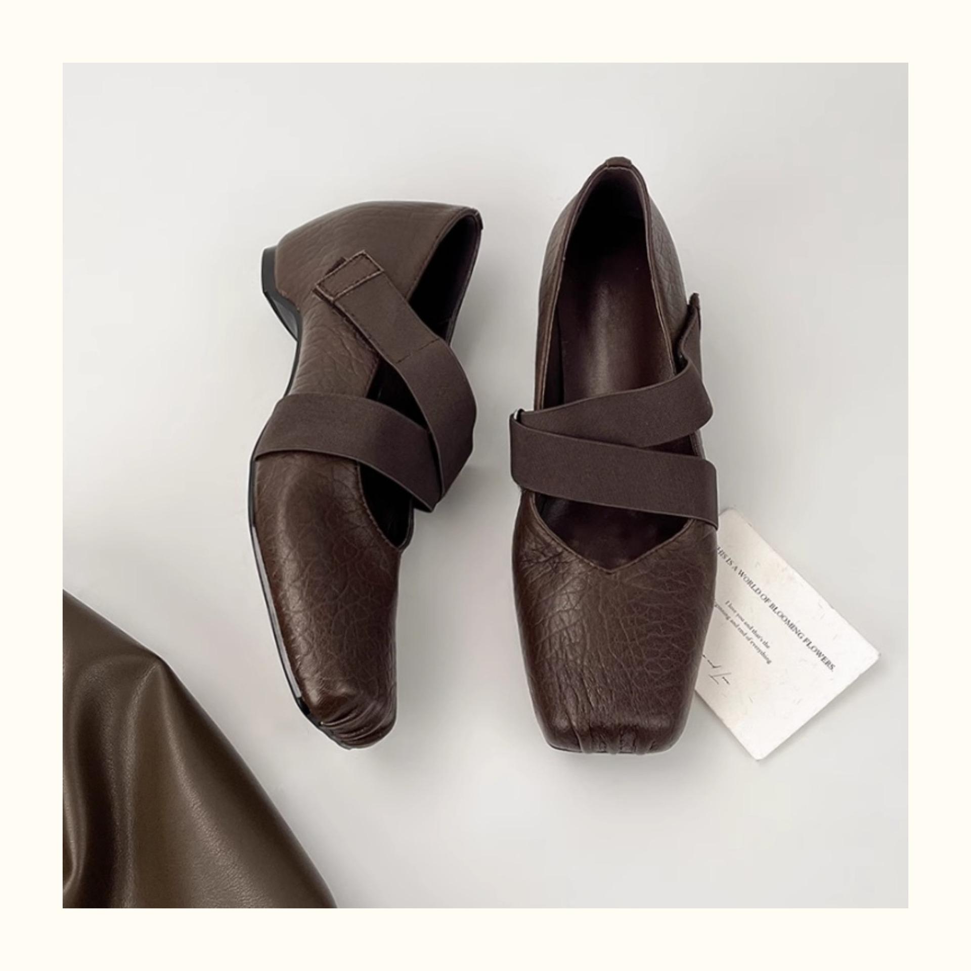 

One pedal French retro square head shallow mouth single shoes evening shoes ballet shoes with skirt Mary Jane shoes 35